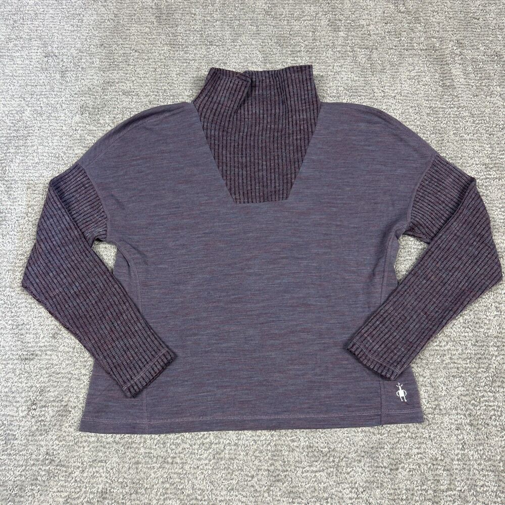 Smartwool Shirt Womens XS Thermal Merino Wool Ribbed Top Purple High Neck Skiing